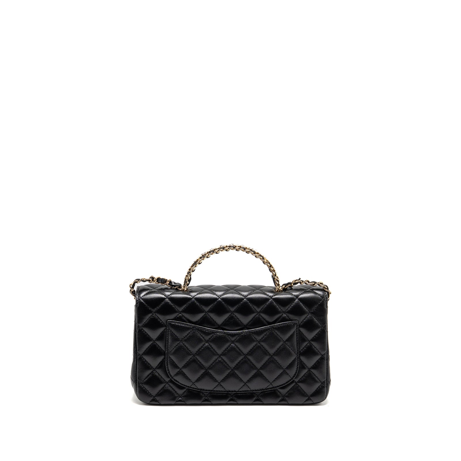 Chanel 23a Crystal Top Handle Flap Bag Shiny Lambskin Black LGHW(micro