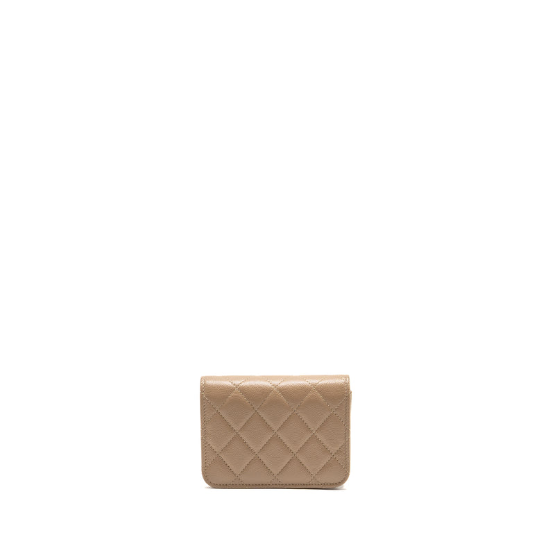 Chanel mini flap clutch with chain caviar dark beige LGHW (microchip)