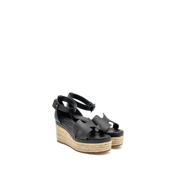 Hermes Size 38 Elda Espadrille Calfskin Black