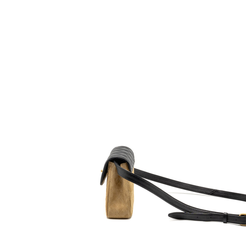 Chanel 25a Suede Patchwork Mini Crossbody Bag Lambskin Brown/black GHW (microchip)