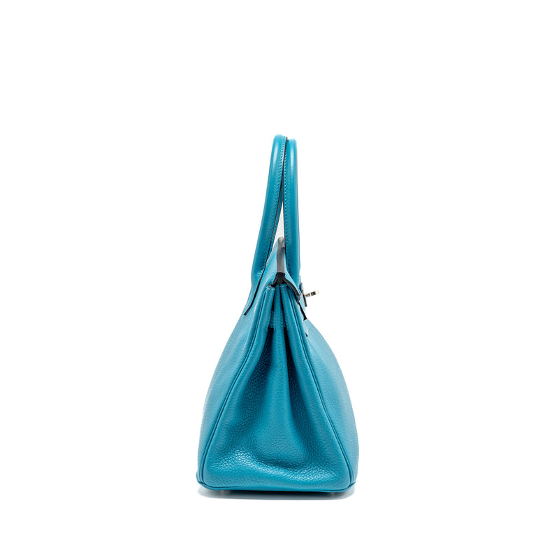 Hermes Birkin 30 Clemence Blue Paon SHW Stamp Square R