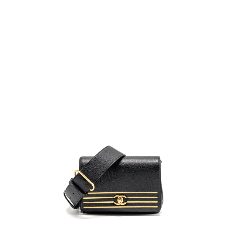 Chanel 19c Captain Gold Belt Waist Bag Caviar Black GHW