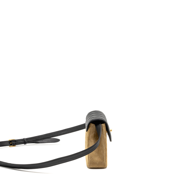 Chanel 25a Suede Patchwork Mini Crossbody Bag Lambskin Brown/black GHW (microchip)