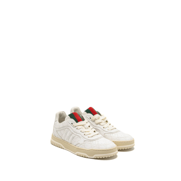 Gucci Size 37.5 Re-Web Trainer GG Supreme Canvas/Leather Beige/White