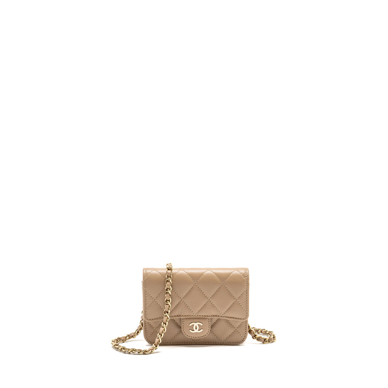 Chanel mini flap clutch with chain caviar dark beige LGHW (microchip)