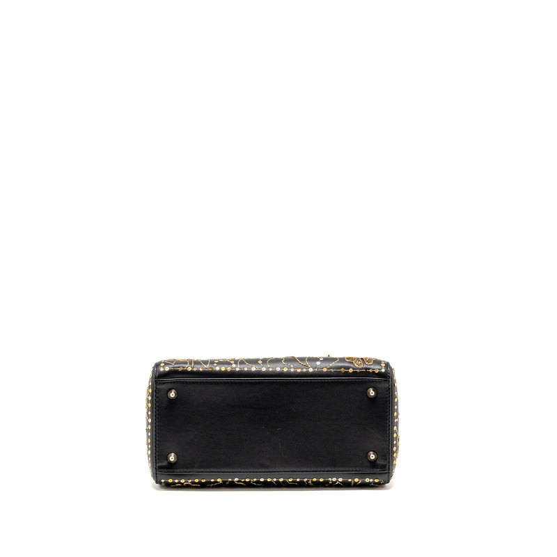 Dior Medium Lady Dior Embroidered Floral Limited Edition Leather Black/Gold GHW