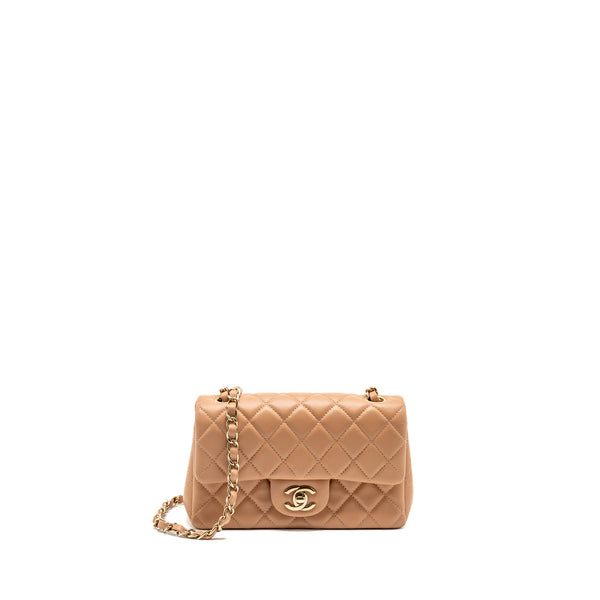 Chanel Mini Rectangular Flap Bag Lambskin Beige LGHW (Microchip)