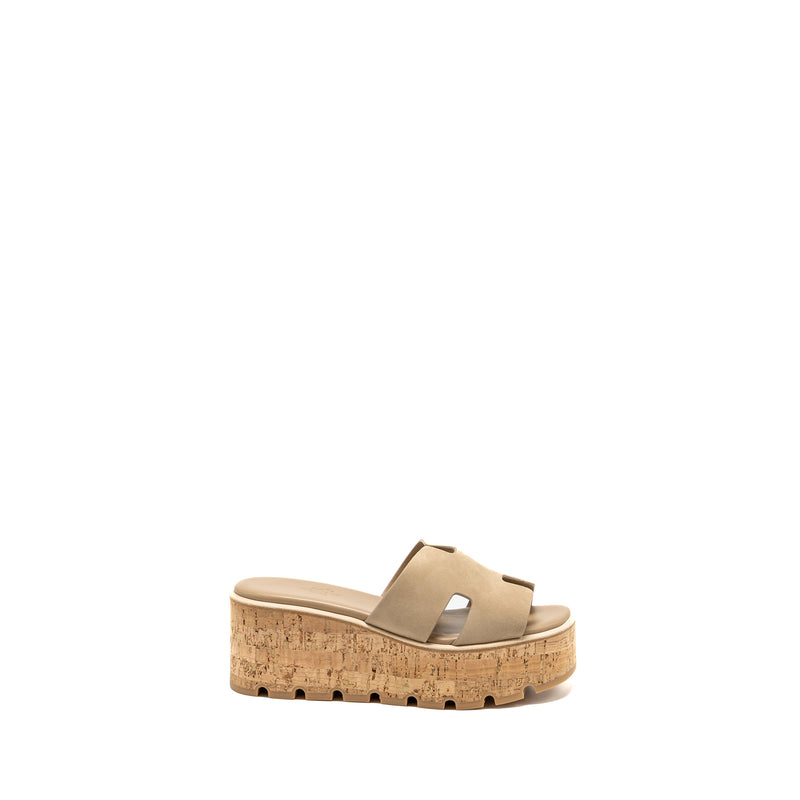 Hermes Size 37 EZE 30 Sandal Suede Goatskin Beige Camel