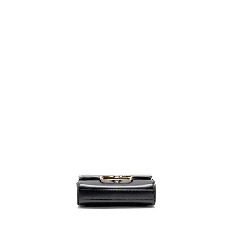 Valentino V logo Type Foldover Top Shoulder Bag Calfskin Black SHW
