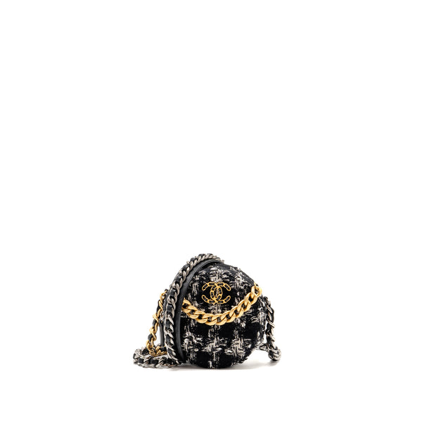 Chanel 19 round clutch with chain tweed multicolour GHW