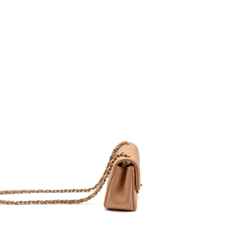 Chanel Mini Rectangular Flap Bag Lambskin Beige LGHW (Microchip)