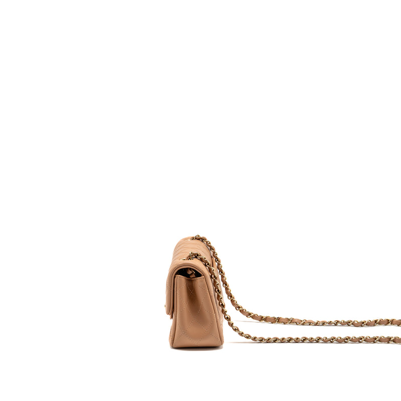 Chanel Mini Rectangular Flap Bag Lambskin Beige LGHW (Microchip)