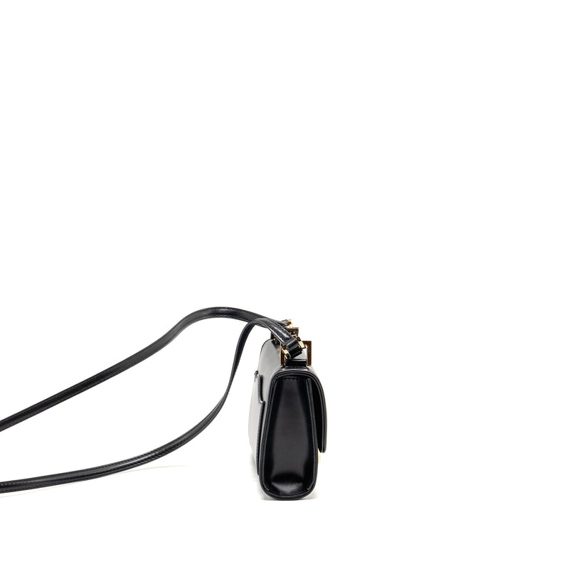 Valentino V logo Type Foldover Top Shoulder Bag Calfskin Black SHW
