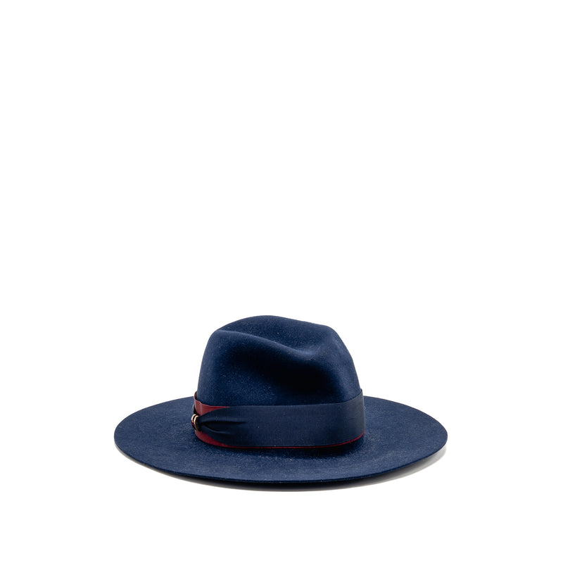 Hermes Size 56 Farrah Pop H Hat Rabbit Felt Blue/Red GHW