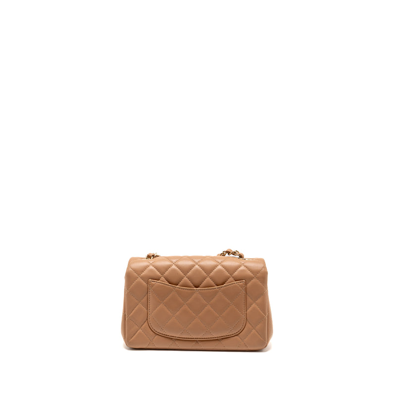 Chanel Mini Rectangular Flap Bag Lambskin Beige LGHW (Microchip)