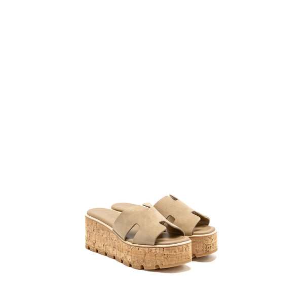 Hermes Size 37 EZE 30 Sandal Suede Goatskin Beige Camel