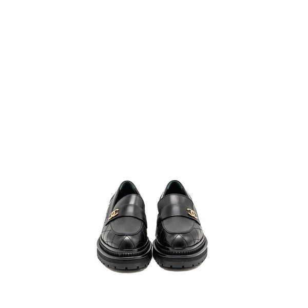 Chanel 23A Size 37 Qulited CC Platform Loafers Black LGHW