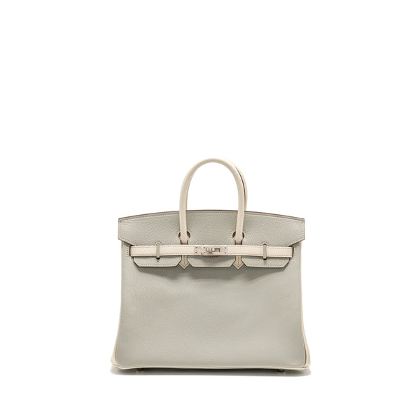 Hermes Birkin 25 Special Order Chèvre Mysore Gris Perle/Craie Brushed SHW Stamp U