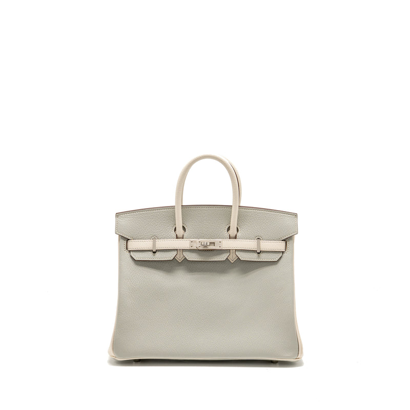 Hermes Birkin 25 Special Order Chèvre Mysore Gris Perle/Craie Brushed SHW Stamp U