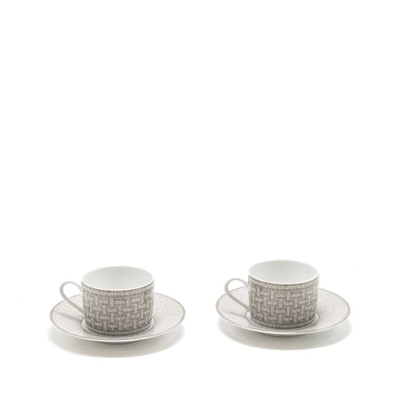 HERMES Mosaique AU 24 Platinum Tea Cup and Saucer