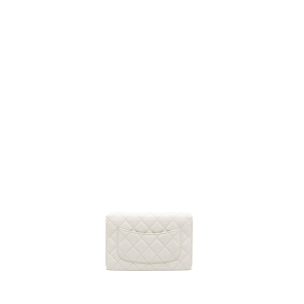 Chanel Detail Crystal CC Logo Wallet On Chain Caviar White LGHW(Microchip)