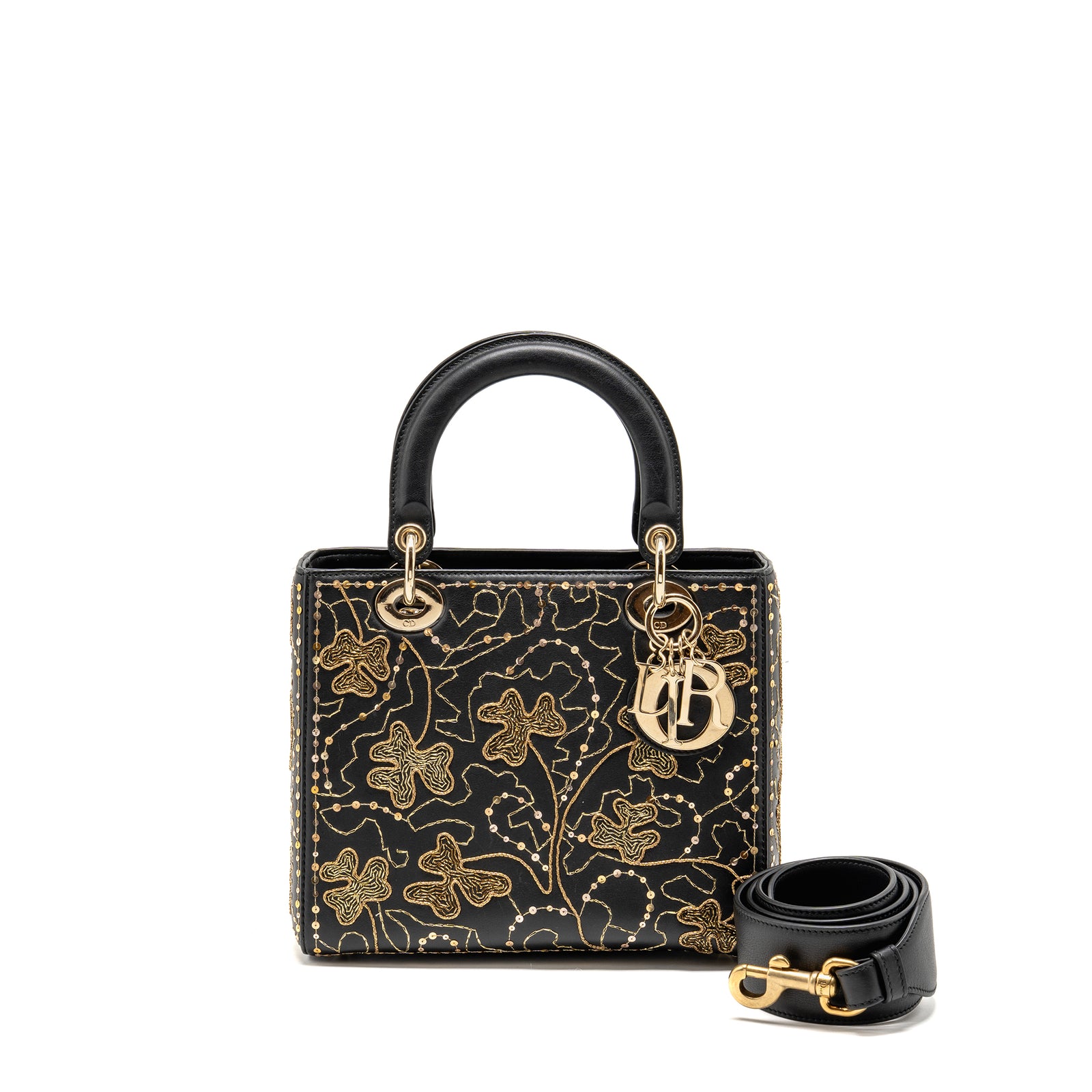 Dior Medium Lady Dior Embroidered Floral Limited Edition Leather Black