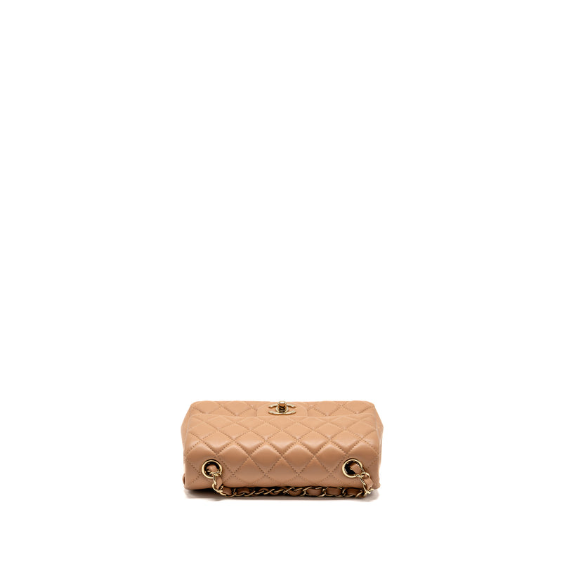Chanel Mini Rectangular Flap Bag Lambskin Beige LGHW (Microchip)