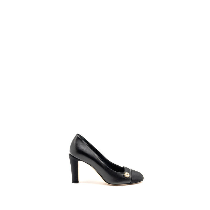 Chanel Size 36 CC Pearl Pumps Leather/Grosgrain Black