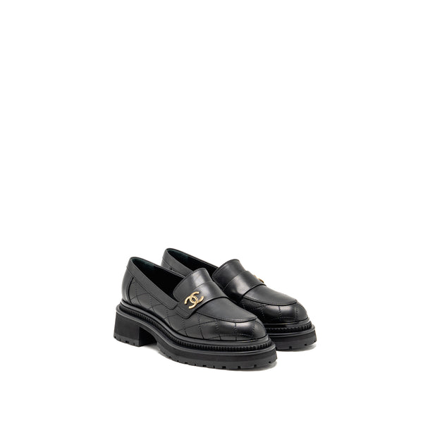 Chanel 23A Size 37 Qulited CC Platform Loafers Black LGHW