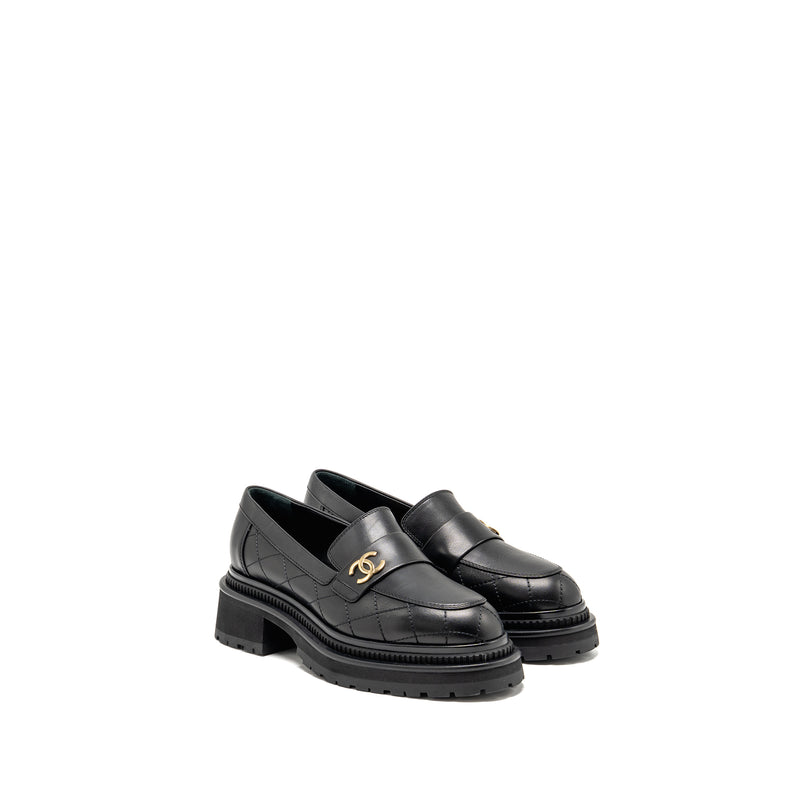 Chanel 23A Size 37 Qulited CC Platform Loafers Black LGHW