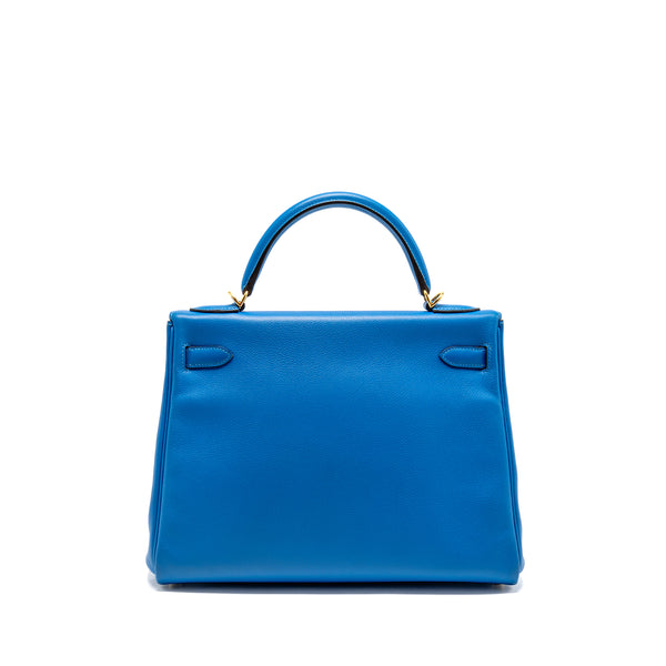 Hermes Kelly 32 Evercolor Blue Hydra GHW Stamp X