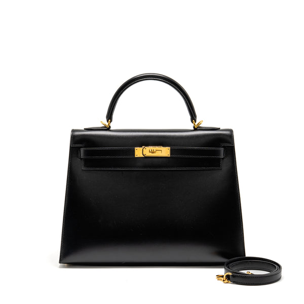 Hermes Vintage Kelly 32 Box Black GHW Stamp Square I