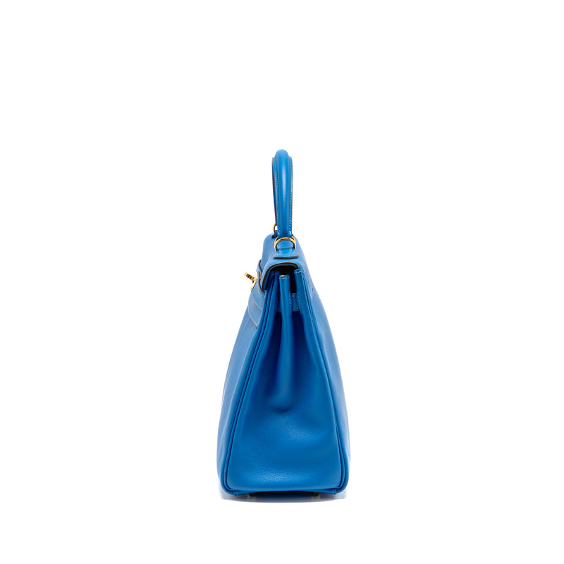 Hermes Kelly 32 Evercolor Blue Hydra GHW Stamp X