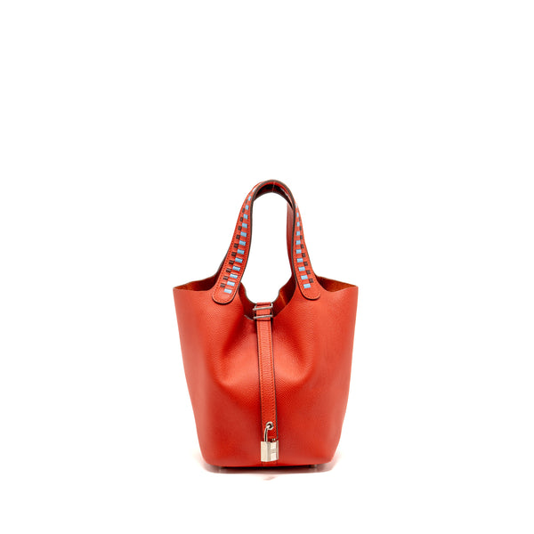 Hermes Picotin 18 Lock Bag Epsom Red with Multicolour Handle SHW Stamp C