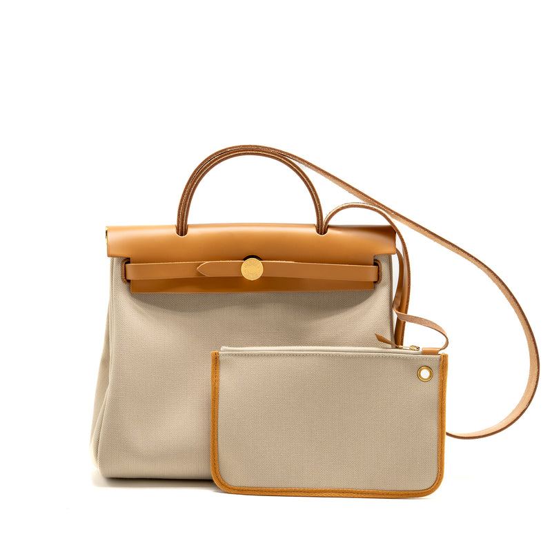 Hermes Herbag 31 Zip Bag Canvas/Hunter Leather Beton/Naturel Sable GHW Stamp U