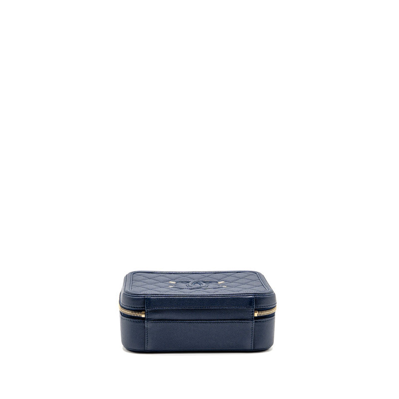 Chanel CC Top Handle Vanity Case Caviar Navy Blue GHW