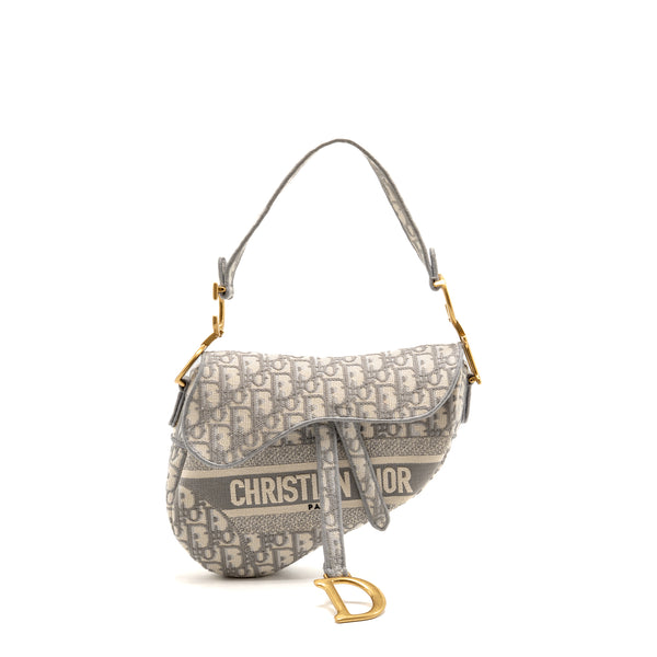 Dior Medium Saddle Bag Dior Oblique Embroidery Light Grey GHW