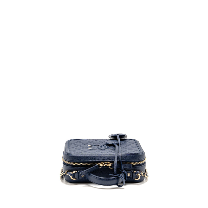 Chanel CC Top Handle Vanity Case Caviar Navy Blue GHW