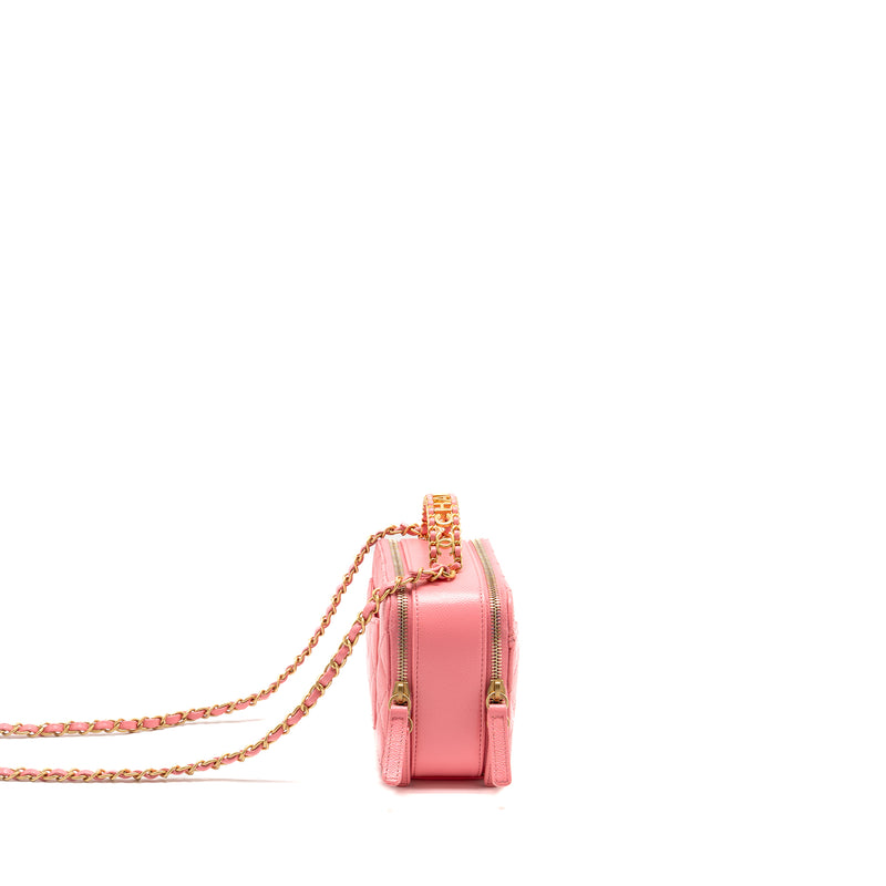 Chanel 22S Letter Top Handle Small Vanity Case Caviar Pink Brushed GHW (Microchip)