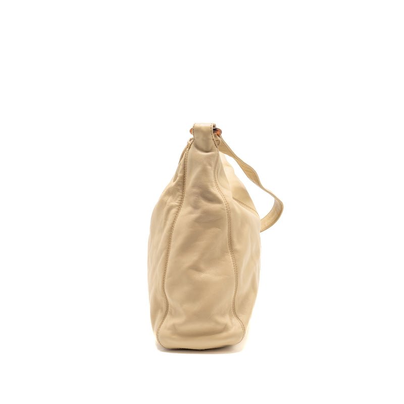 Chanel vintage tote hobo bag with tortoiseshell tag leather beige LGHW