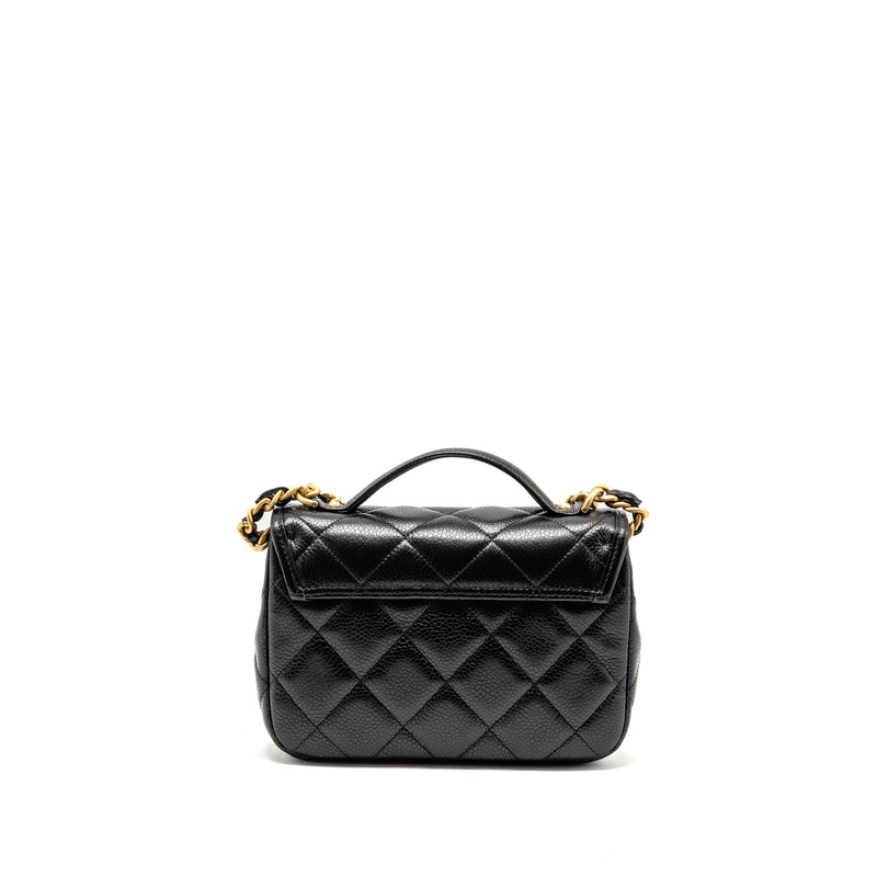 Chanel Top Handle Quilted CC Flap Bag Grained Shiny Calfskin Black GHW (Microchip)