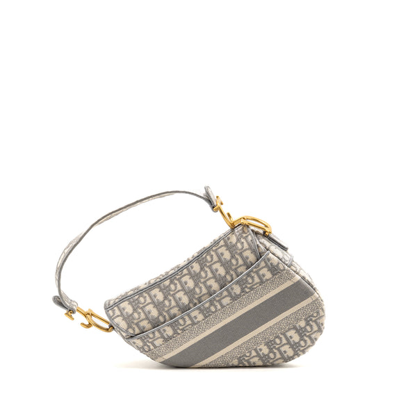 Dior Medium Saddle Bag Dior Oblique Embroidery Light Grey GHW