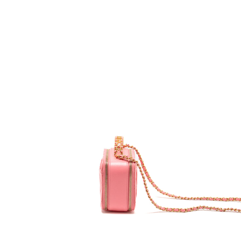 Chanel 22S Letter Top Handle Small Vanity Case Caviar Pink Brushed GHW (Microchip)