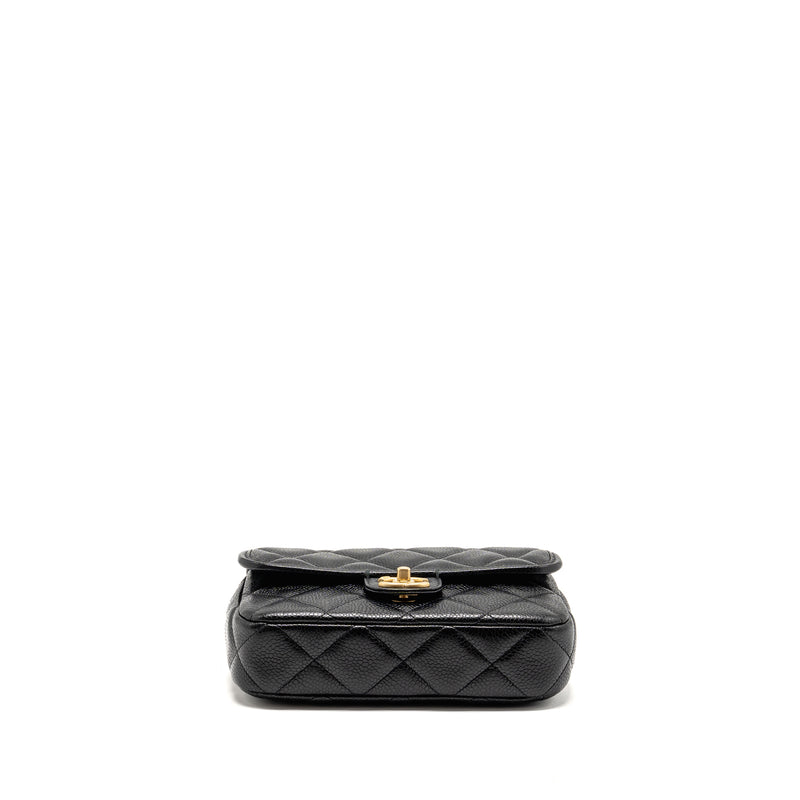 Chanel Top Handle Quilted CC Flap Bag Grained Shiny Calfskin Black GHW (Microchip)