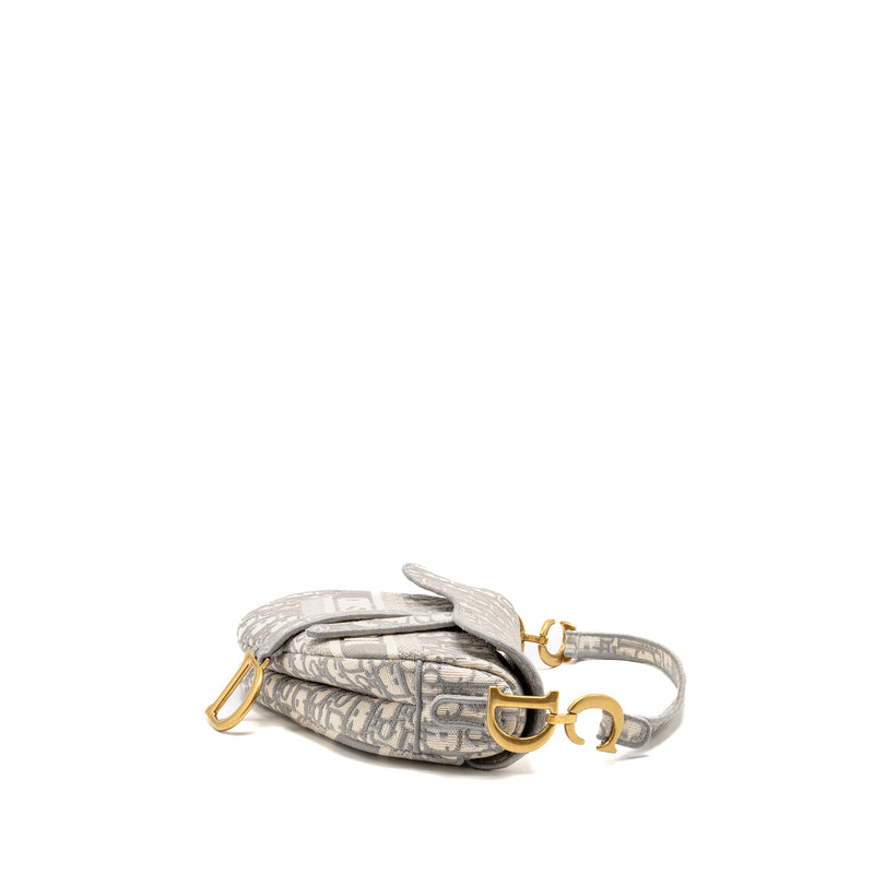 Dior Medium Saddle Bag Dior Oblique Embroidery Light Grey GHW