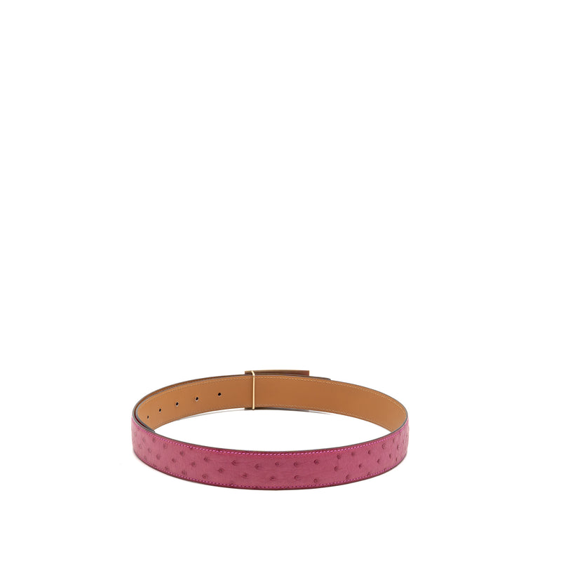 Hermes size 90 collier de chien belt ostrich pink GHW stamp square N