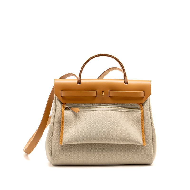 Hermes Herbag 31 Zip Bag Canvas/Hunter Leather Beton/Naturel Sable GHW Stamp U