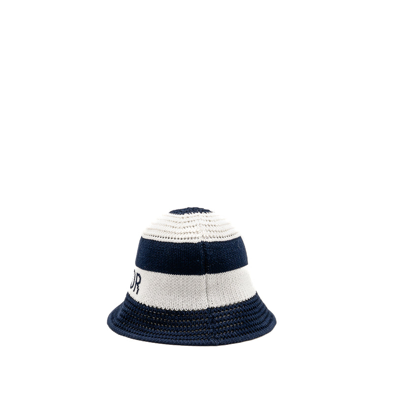 Dior Size S D-Tulipe Cloche Cotton Knit Blend Blue/White