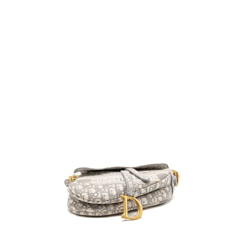 Dior Medium Saddle Bag Dior Oblique Embroidery Light Grey GHW