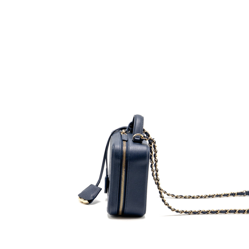 Chanel CC Top Handle Vanity Case Caviar Navy Blue GHW